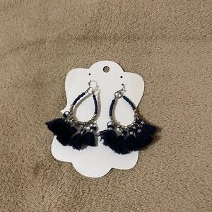 Navy Tassel Hoop Earrings